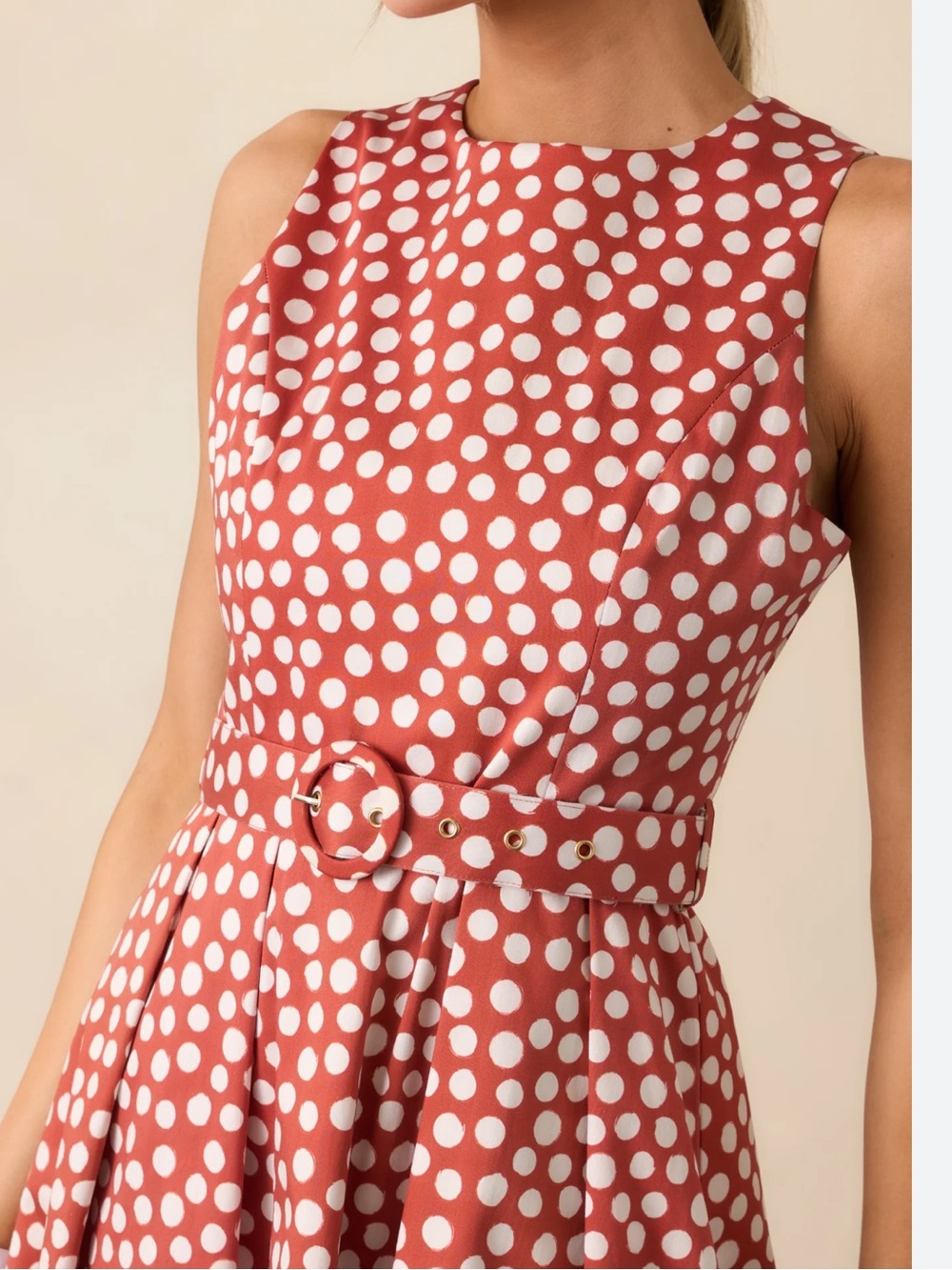 Prosperina Ava Belted Polka Dot Midi Dress NWT - Picture 2 of 9